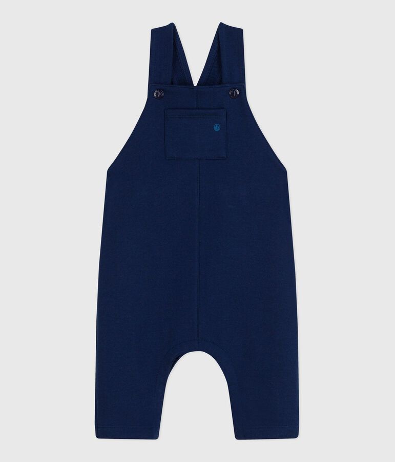 Babies' long dungarees in plain cotton blue