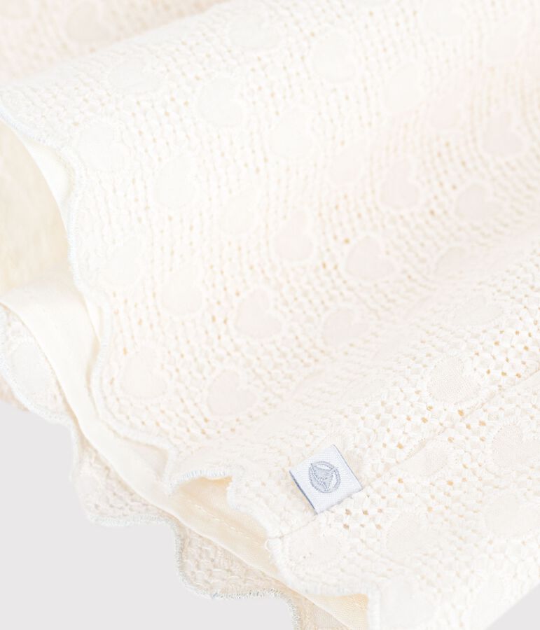 Children's short-sleeved cotton blouse with a heart pattern MARSHMALLOW white