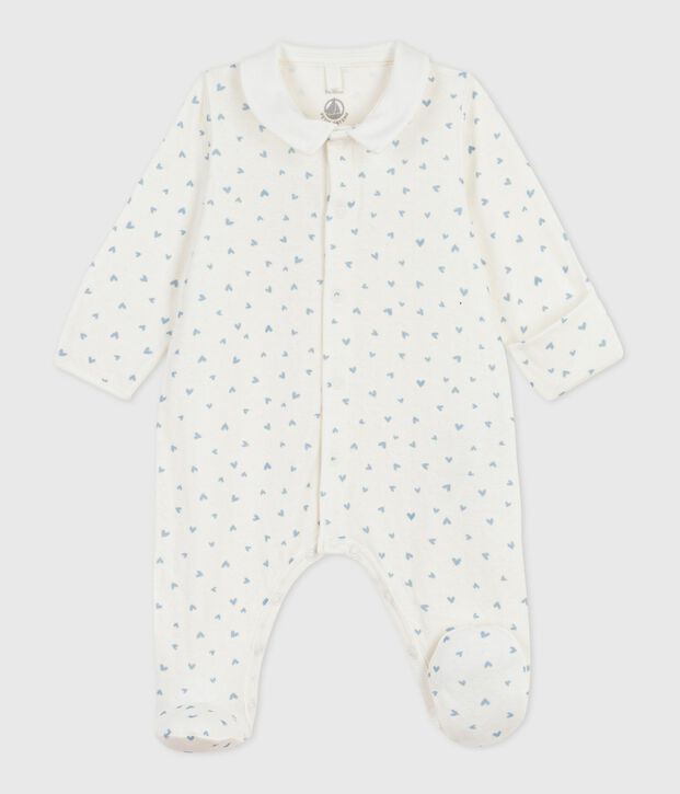 Babies' heart-print velour pyjama suit with a collar blue/blue
