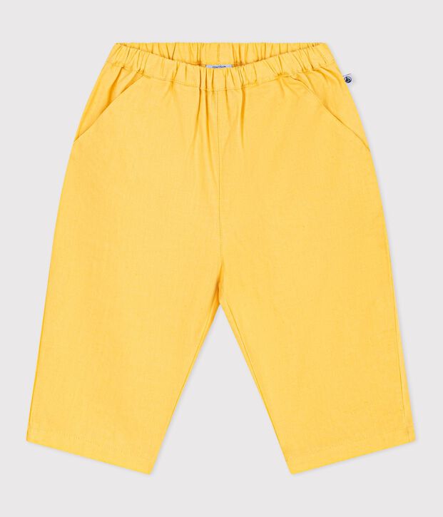 Babies' plain cotton/linen trousers yellow