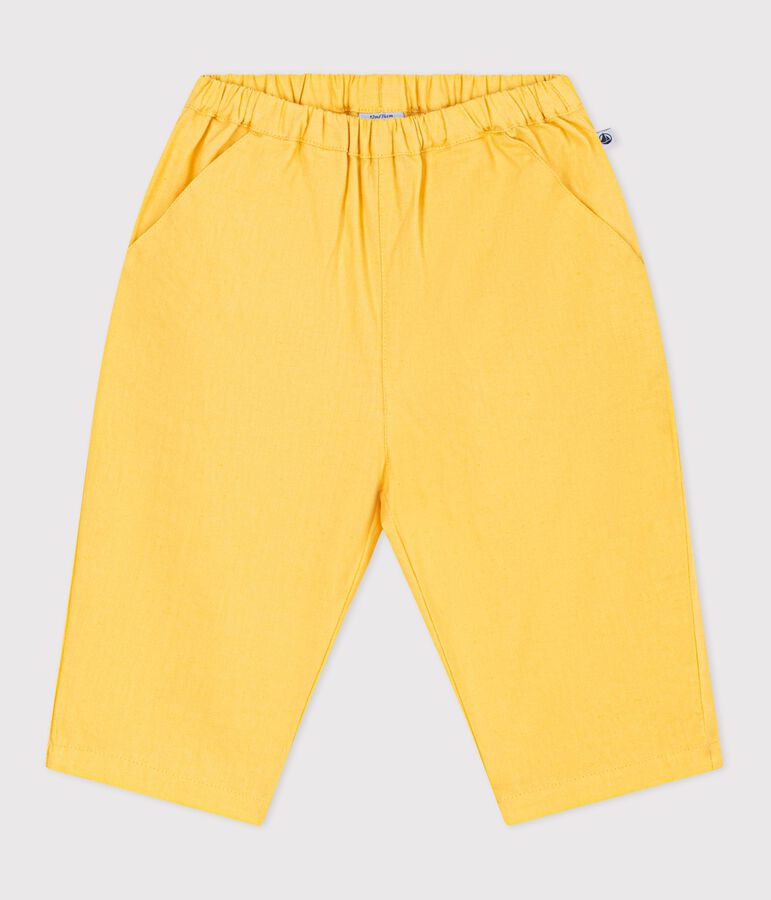 Babies' plain cotton/linen trousers yellow