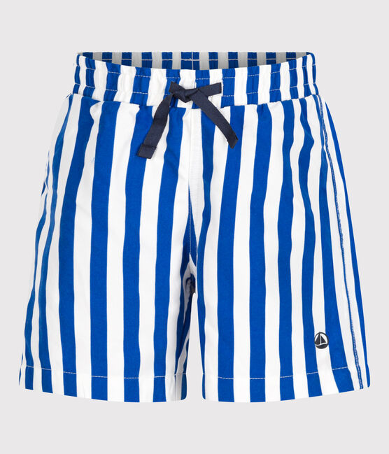 Boys' Striped Swim Shorts MARSHMALLOW white/SURF blue