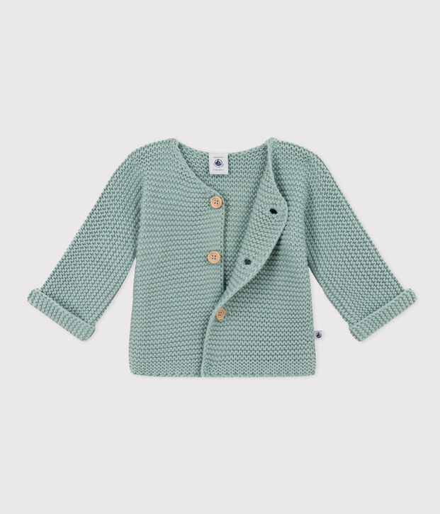 Babies' Moss Stitch Knit Cardigan green