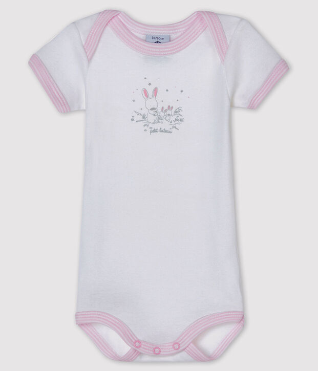 Baby girls' short-sleeved bodysuit white/pink