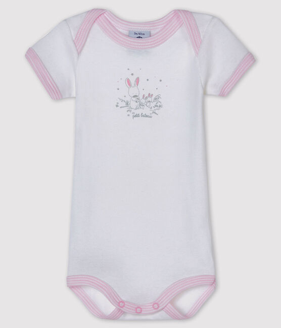 Baby girls' short-sleeved bodysuit ECUME white/DOLL pink