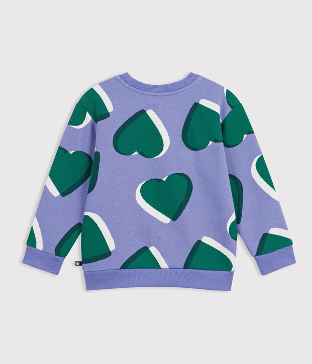 Children's cotton sweatshirt printed with hearts purple/multicolor