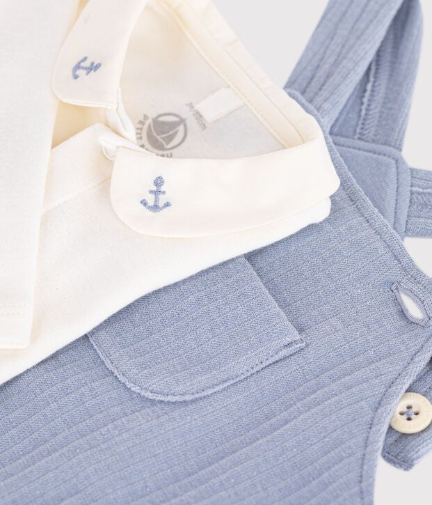 Babies' dungarees and body set in cotton with a plain collar POLAIRE