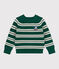 Children's stripy jumper in wool and cotton WILLOW green/AVALANCHE