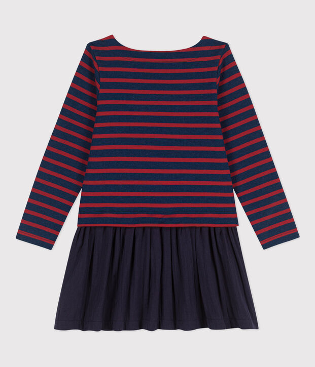 Girls' Thick Cotton and Cotton Gauze Stripy Dress blue/red
