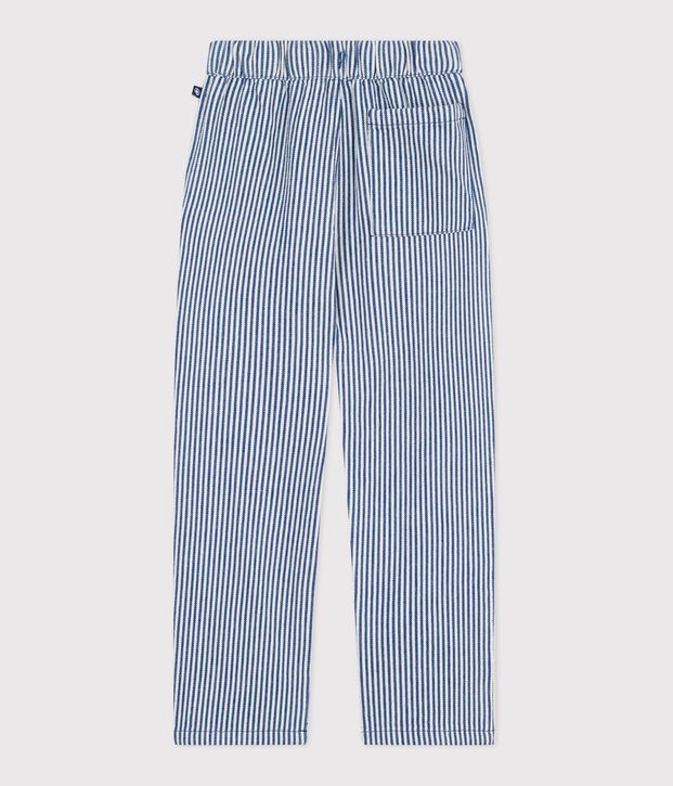Children's stripy cotton trousers blue/white
