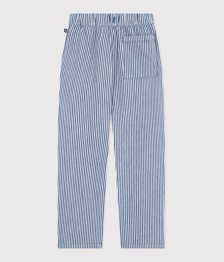 Children's stripy cotton trousers blue/white