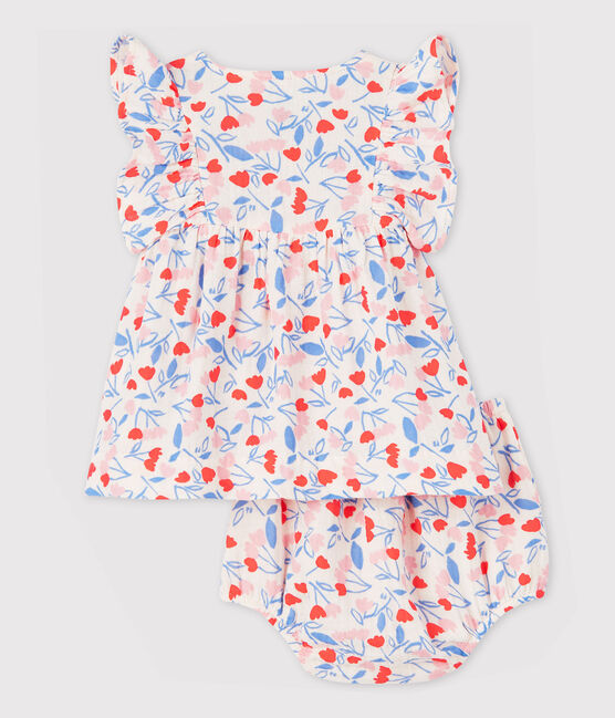 Baby Girls' Sleeveless Floral Organic Cotton Easy-Care Dress with Bloomers FLEUR pink/MULTICO white