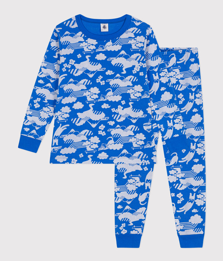 Children's Printed Cotton Pyjamas blue/white