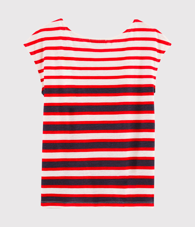 Women's linen T-Shirt white/red/blue