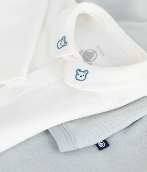 Babies' 2-piece velour gift set, the body embroidered with a bear blue