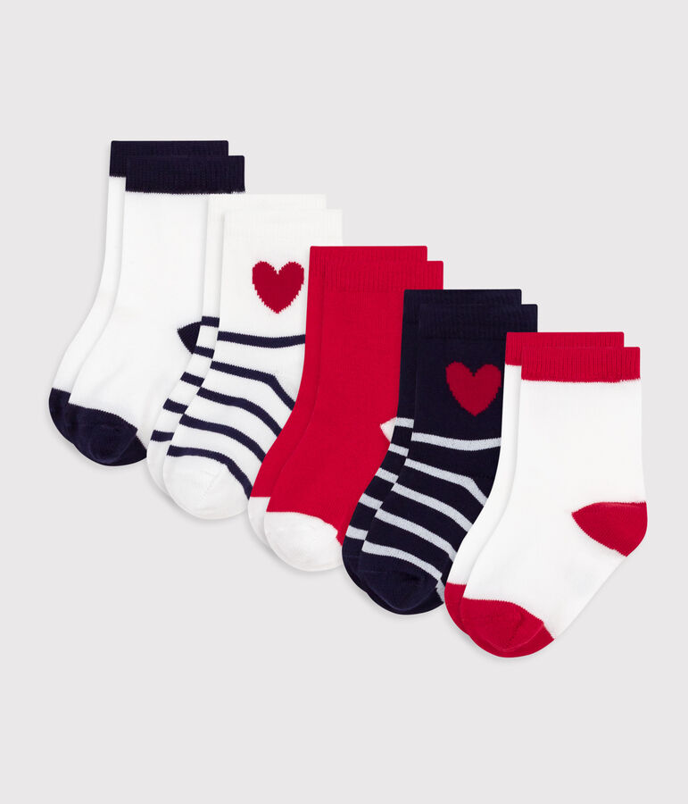5 pairs of babies' cotton socks with stripes and hearts multicolor