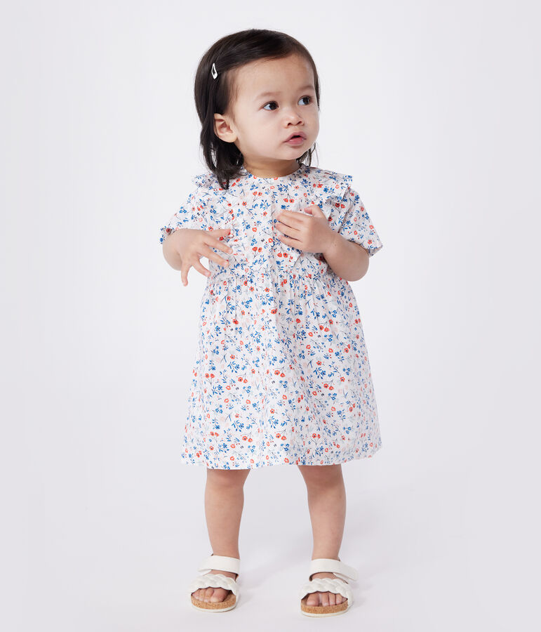 Babies' short-sleeved floral print cotton dress white/multicolor