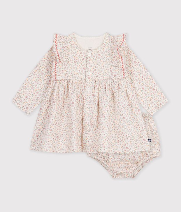 Babies' floral print cotton dress Ecru/multicolor