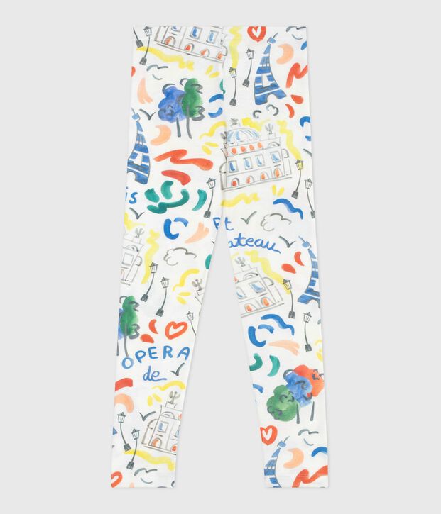 Children's printed cotton leggings white/multicolor