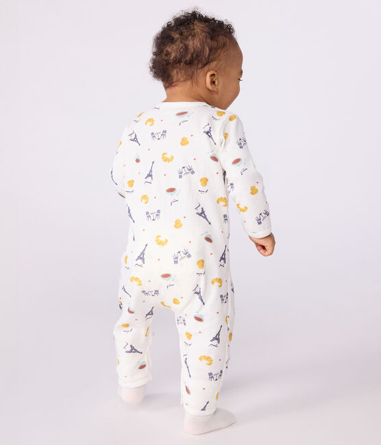 Babies' Paris-print footless cotton pyjama suit MARSHMALLOW white/MULTICO white