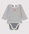 Babies' Sailor Striped Organic Cotton Bodysuit MARSHMALLOW white/SMOKING blue