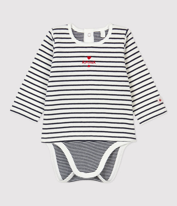 Babies' Sailor Striped Organic Cotton Bodysuit white/blue