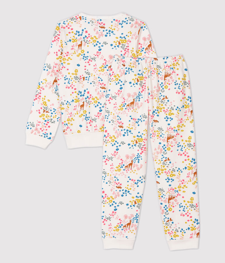 Girls' Fleece Floral Print Pyjamas white/multicolor