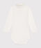 Babies' Long-Sleeved Roll Neck Cotton Bodysuit MARSHMALLOW white