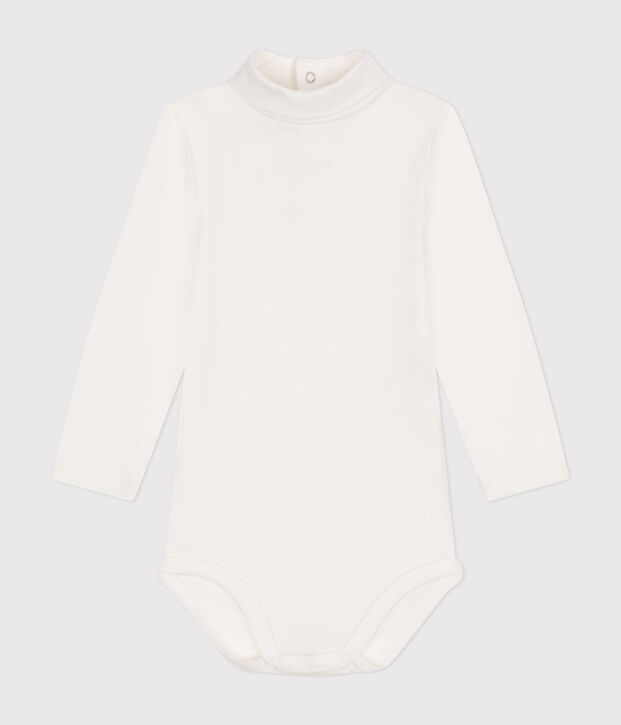 Babies' Long-Sleeved Roll Neck Cotton Bodysuit white