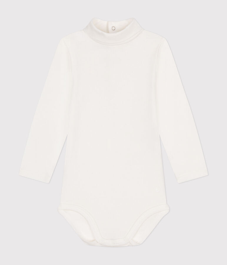 Babies' Long-Sleeved Roll Neck Cotton Bodysuit white
