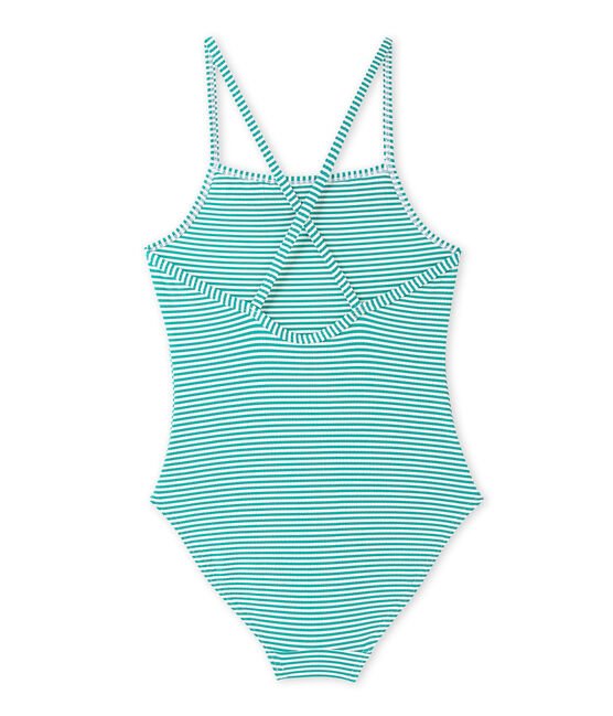 Girl's one-piece swimsuit FLAG green/LAIT white