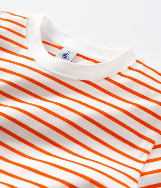 Women's Breton Stripe Cotton T-Shirt MARSHMALLOW white/CAROTTE