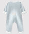 Babies' Long Striped Brushed Terry Jumpsuit MARSHMALLOW white/ASTRO blue