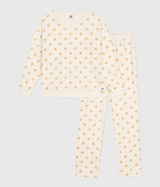 Women's golden heart print cotton pyjamas Ecru/yellow