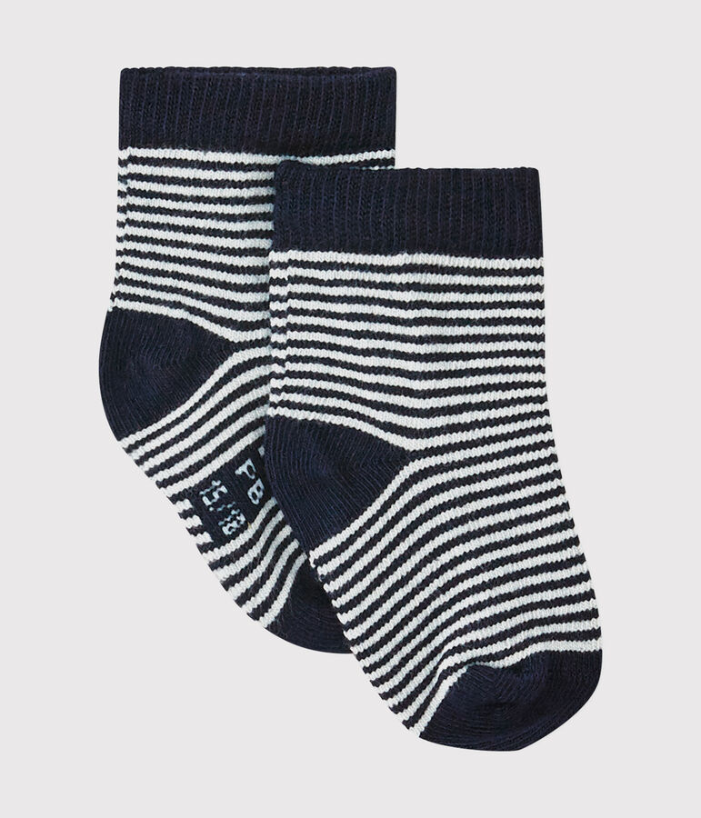 Unisex baby pinstriped socks blue/white