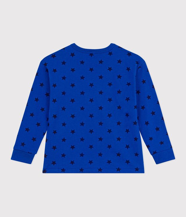 Children's long-sleeved printed cotton T-shirt blue/blue