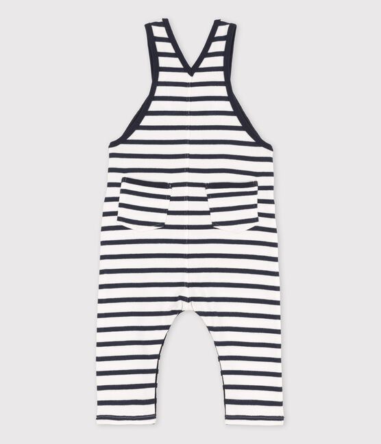 Babies' Organic Long Jersey Dungarees MARSHMALLOW white/SMOKING blue