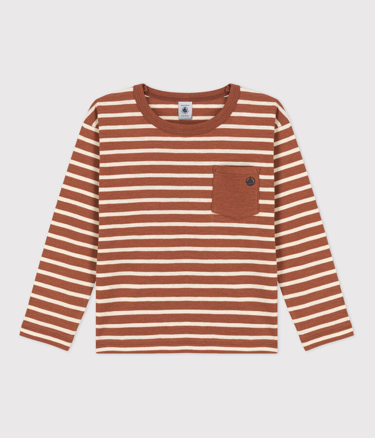 Boys' Long-Sleeved Cotton T-Shirt brown/ecru