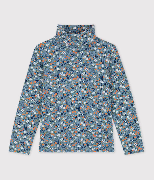 Girls' Floral Print Cotton Polo Neck blue/multicolor