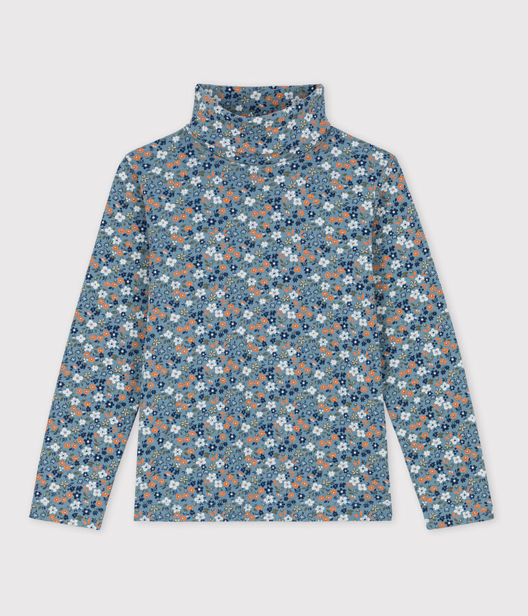 Girls' Floral Print Cotton Polo Neck blue/multicolor