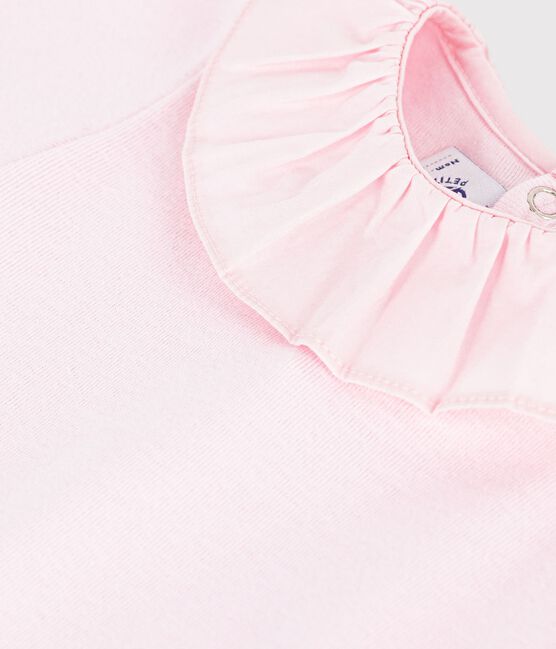 Babies' plain cotton body with a collar BARELY pink
