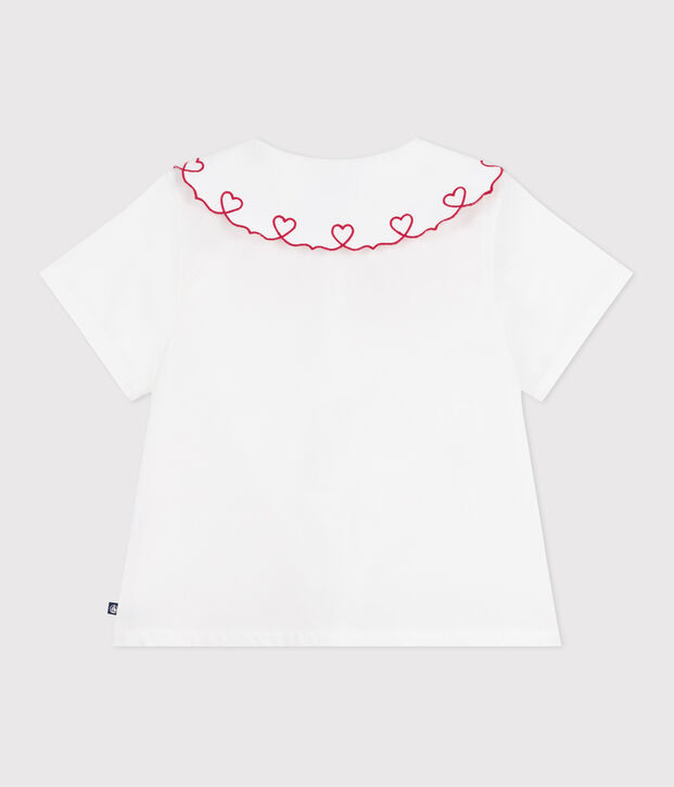 Children's short-sleeved blouse in plain cotton poplin. white