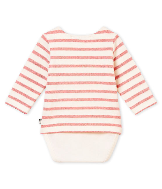 Baby girl's sailor striped body T-shirt MARSHMALLOW white/JOLI BRILLANT pink