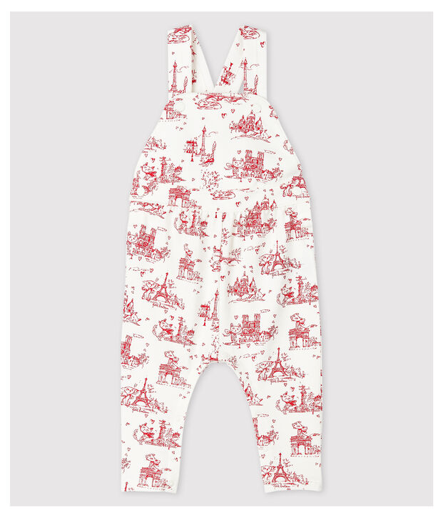 Baby Girls' Long Fleece Dungarees white/red
