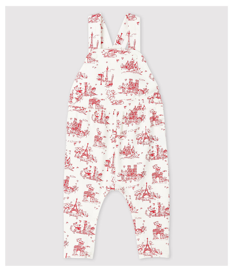 Baby Girls' Long Fleece Dungarees white/red