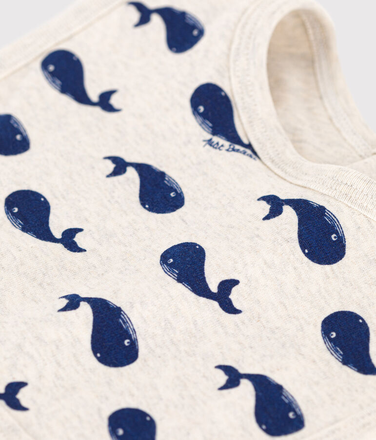 Cotton Whale Bib beige/blue