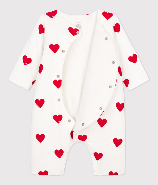 Babies' Ribbed Red Heart Jumpsuit MARSHMALLOW white/TERKUIT red