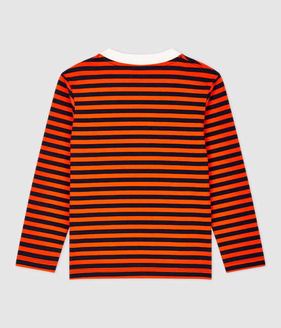 Boys' Long-Sleeved Cotton T-Shirt SMOKING blue/CAROTTE