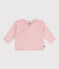 Babies' wool and cotton openwork knit wrapover top JOLI pink