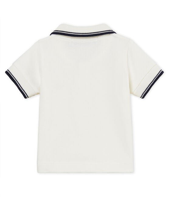 Baby boys' plain piqué polo shirt MARSHMALLOW white